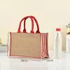 Bolsa de lino a rayas personalizada con impresión de logo, engrosada, simple y casual, patchwork de lino estampado, personalización de bolsa tote tridimensional
