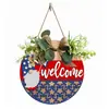Guirnalda Redonda de Madera Transfronteriza Saludos de Bienvenida Listado Placa para Puerta de Interior y Exterior Arte de Pared Pintura Decorativa de Madera Colgante