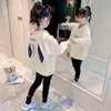 Moletom Espesso Forrado com Fleece para Meninas 2025 Novo Estiloso Tendência Outono e Inverno Top para Crianças Maiores