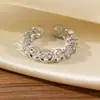 Anillo de Corona de Circonita Estilo Europeo y Americano Transfronterizo, Diseño de Moneda de Cobre Hueca de Lujo Ligero con Circonita, Anillo Abierto Ajustable