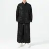 Conjunto Casual Masculino Outono/Inverno 2026 Veludo com Estampa de Folha de Bambu Gola Alta Retrô Solto Tamanho Plus Size Estilo Chinês Conjunto de Duas Peças
