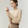 Suéter de punto de una sola pieza sin costuras de cuello alto 100% cachemira para otoño e invierno para mujer, tejido de punto ajustado acanalado
