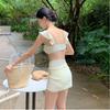 Falda Sexy de Alta Gama de Tres Piezas Casual Vacacional Deseo Puro Estilo Pequeño Fragante Traje de Baño con Abertura Bikini Femenino
