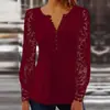 Moda de Primavera y Otoño Europea y Americana Transfronteriza 2024 Nueva Camiseta de Botones de Color Liso con Mangas de Encaje Plisadas Camiseta Base para Mujer