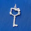 Prata Esterlina S925 Finamente Trabalhada Banhada a Ouro Fofo Desenho Animado Gatinho Gato Pingente de Chave DIY Pingente para Corrente de Clavícula Joia de Gato em Prata