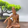 Escultura de Madeira de Águila Estilo Clássico Autossuficiente Bodhisattva Guanyin Estátua Sentada Ornamento Artesanato Estilo Zen Chinês Decoração de Sala de Estar