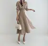 Chique Coreano Outono Francês Leve Luxo Moda Elegante Temperamento Cor Bloco Nicho Cintura Marcada Emagrecedor Vestido Camisa