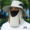 Sombrero de Pescador para Hombre con Protección Solar para Exteriores, con Máscara Facial y Chal Desmontables, Ala Ancha, Sombrero de Sol Casual para Pesca de Ocio Fábrica