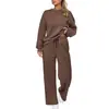 Conjunto de Tricô Feminino Europeu e Americano Transfronteiriço 2026: Conjunto de Moletom com Blusa de Manga Longa e Calça Casual de Perna Larga com Bolsos