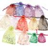 Bolsa de organza curva bronceada para pestañas, bolsa de regalo de Navidad, bolsa de gasa transparente DIY, bolsa de gasa con haz de perlas, venta al por mayor