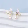 Pendientes de Perla de Agua Dulce Natural de Cristal Triturado de Color Degradado para Mujer, Pendientes Estilo Falda Microincrustados, Venta al por Mayor de Pendientes de Gama Alta