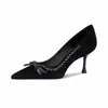 Zapatos de Tacón Alto Puntiagudos para Mujer, Nuevo Estilo Primavera 2025, Zapatos de Tacón Fino con Lazo, Zapatos sin Cordones de Boca Baja
