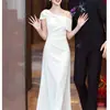 Vestido blanco de compromiso estilo francés sin hombros, adecuado para uso diario, vestido para brindis de ceremonia de adulto, vestido de novia, vestido largo
