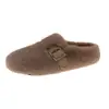 Chinelos Peludos Femininos 2026 Outono Inverno Novo Estilo Outdoor Slip-on Moda Passeio Bico Fechado Meia-Chinelos Chinelos de Algodão Sapatos Peludos