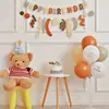 Banner de aniversário marrom floresta infantil feriado fundo layout bandeira de puxar balão de aniversário cena fantasia layout