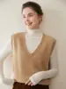 2025 Nuevo Chaleco de Punto de Cachemira de Color Puro para Mujer Holgado de Otoño e Invierno Aspecto Adelgazante con Capas Cuello en V de Doble Hilo Chaleco Grueso