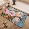 Tapete de Chão para Banheiro com Pintura a Óleo 3D de Flores, Tapete de Chão Absorvente de Água de Lama Diatomácea, Tapete de Chão Resistente ao Desgaste Antiderrapante para Banheiro Doméstico, Dropshipping