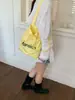 Bolso de Hombro Sencillo y Casual de Lona con Letras Estilo Coreano, Bolso Tote Versátil de Gran Capacidad para Estudiantes y Personas que Van al Trabajo