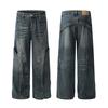 Ropa para Hombre Jiayiku 2025 Nuevo Estilo High Street Americano Ro Jeans Lavados Pesados Pantalones Funcionales Anchos Sueltos
