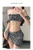 Novo 2024 Sexy Sem Alças Ombro Tamanho Peito Push-up Doce Menina Floral Fenda Maiô Feminino Conjunto de Três Peças
