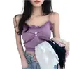 Camisola de Punto de Seda Helada Estilo Francés para Mujer, Ropa Interior y Exterior de Verano, Borde con Volantes, Deseo Puro, Top Corto Base Dulce y Picante