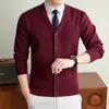 Cardigã de alta qualidade, vermelho vivo, colete, suéter de tricô em formato de coração espesso, peça de outer wear, estilo versátil, lã genuína