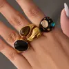 Anillo Misterioso Estilo Europeo y Americano Piedra de Cristal Piedra Ojo de Tigre Acero Inoxidable Chapado en Oro de 18K Goteo de Aceite Anillo para Mujer No se Desvanece Joyería para Mujer