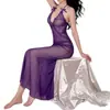 Vestido largo sexy de malla transparente ajustado para mujeres jóvenes, lencería sexy de tirantes largos, camisón con escote en V profundo
