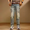 703 Jeans de Mezclilla para Hombre, Resistentes, Lavados, Desgastados, Modernos, Parcheados, Bordados, Estampados, Holgados, Cónicos, Pierna Recta