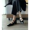 2025 Novos Sapatos de Salto Grosso Pontudos Primavera e Outono Francês Boca Rasa Altura Interna Sapatos Femininos com Fivela Sapatos Mary Jane