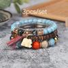 Pulsera Bohemio de Tendencia Nacional Étnica Transfronteriza con Personalidad Artística, Colgante de Borla de Elefante Auspicioso, Pulsera de Cuentas Hecha a Mano de Tres Capas