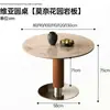 Mesa de Jantar Retrô Estilo Vintage de Madeira Maciça com Ardósia para Uso Doméstico, Mesa de Jantar Redonda de Reunião em Aço Inoxidável, Mesa de Jantar Redonda Via
