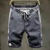 Shorts jeans finos de verão para homens, novos shorts casuais da moda, corte justo, estilo japonês, jovens, populares, com zíper, comprimento até o joelho
