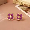 Set de aretes y collar de trébol de cuatro hojas morado con circonita cúbica, un accesorio lujoso y elegante que es versátil y adecuado para el uso diario, disponible para envío directo.