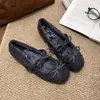 Zapatos de Ballet Bean con Lazo Suave para Mujer 2026 Otoño Nuevo Estilo Felpa Cálida Boca Baja Zapatos Peludos para Mujer