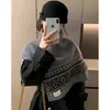 Chal Jacquard Negro Estilo Fair Isle de Cuello Alto para Mujer, Ropa Exterior de Punto Elegante de Invierno, Cálido y Resistente al Frío, Bufanda