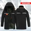 Chaqueta de algodón de invierno para hombre, abrigo de algodón para protección laboral, forro polar, engrosado, impermeable, multibolsillos, cortavientos, longitud media, a prueba de frío, cuello alto
