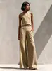 2026 Nuevo Conjunto de Pantalones de Pierna Ancha sin Mangas con Bloques de Color Estilo Europeo y Americano para Mujer, Conjunto Casual de Dos Piezas para Verano, Estilo de Moda Transfronterizo