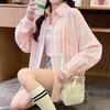 Nueva Moda de Comercio Exterior Estilo Europeo y Americano Primavera y Verano Tops con Estampado de Rayas Camisas Casuales de Manga Larga para Mujer
