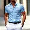 Camisa a cuadros retro americana de manga corta con líneas geométricas de moda, estilo casual, corte entallado, con cuello, abotonada para hombre