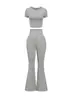 Novedad Primavera/Verano 2026 Pantalones de Campana Transfronterizos Europeos y Americanos Top Corto de Cintura Alta Manga Corta Ropa Deportiva para Múltiples Ocasiones Traje Casual para Mujer