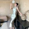 Vestido Cheongsam Satinado Mejorado Estilo Chino Sexy Retro para Mujer Verano 2024 Nuevo Estilo Nacional Ajustado Largo