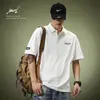 Camisa Polo Blanca de Manga Corta para Hombre, Peso Pesado, Ajuste Holgado de Verano, Camiseta con Diseño Americano Juvenil, Moderna