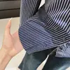 Camisa a Rayas de Manga Larga con Cuello Polo Azul para Mujer, Nuevo Otoño 2026 Estilo Francés Chic Camisa Cardigan Ceñida a la Cintura