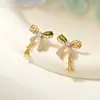 Pendientes de Plata de Ley S925 con Lazo y Estrella Dorada Tachonada de Diamantes para Mujer, Pendientes de Diseño Artístico de Nicho, Modernos y Frescos