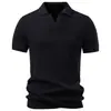 Nova polo tricotada casual de negócios masculina para a Primavera/Verão de 2026 com gola de lapela e design de gola gaivota, camiseta masculina de manga curta