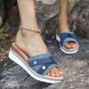 2025 Novo Estilo de Verão Boca de Peixe Tamanho Grande Laço Fivela de Uma Linha Salto Anabela Sola Grossa Casual Tamanho Grande Sandálias Femininas