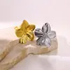 Anel de Aço Inoxidável com Design Floral Pesado Dourado Retro Brilhante Estilo Palácio Retro Anel de Design de Ponta