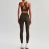 Conjunto de Ropa Sexy para Mujer con Tirantes Cruzados, Espalda Hermosa, Color Sólido, Pantalones de Bolsillo, Pantalones de Fitness, Ropa de Yoga 1316