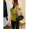 Camiseta Básica de Manga Corta para Mujer Verano 2026, Versátil, Sencilla, Color Sólido, Estilo Básico, Corte Ajustado, Camiseta Amigable con la Piel